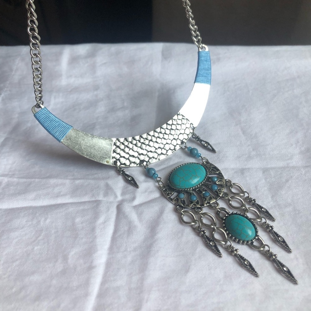 Turquoise and Silver Statement Necklace - Picture 3 of 5